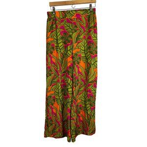 Colorful Wide Leg Floral Pant Pink S Tropical Resort Preppy Chic